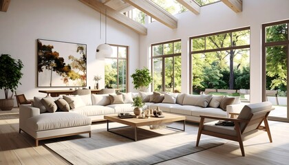 Fototapeta premium Bright, modern living room with natural light