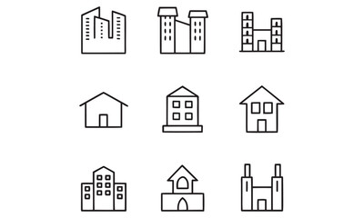 Real Estate and Property Icons House, Building, Hospital, and Home Vector Set