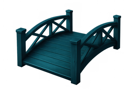 Arched wooden pedestrian bridge with transparent background, ideal for architectural visualization or landscape design projects