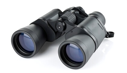 Black binoculars on white background (1)