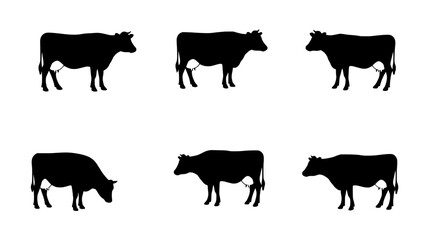 Herd of Silhouette Cattle: A collection of sleek black silhouettes of cows captured against a clean backdrop, offering a versatile design element for agricultural concepts.