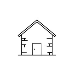 Simple House Illustration: A minimalistic line drawing showcases a simple house. The outline reveals the home's basic elements: a pitched roof, a rectangular door, and brick walls.