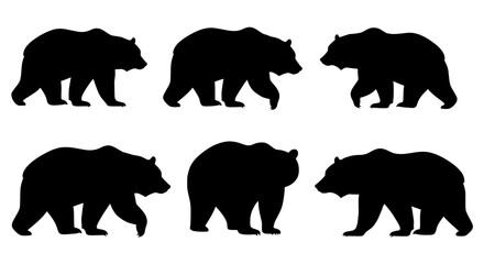 Silhouette Bears in Motion: A collection of bold silhouette bears in various stages of movement, exuding a strong sense of wild, nature and a touch of wilderness.