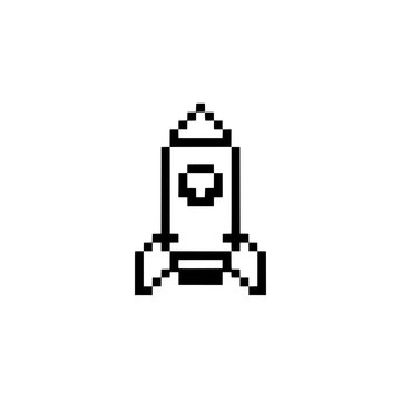 Pixelated Rocket: A minimalist pixelated rocket icon ready to take flight, representing innovation, exploration, and the boundless possibilities of space. 