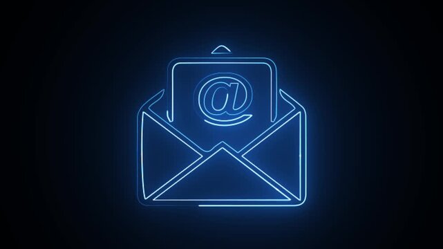 Glowing neon Email icon animation on black background.
