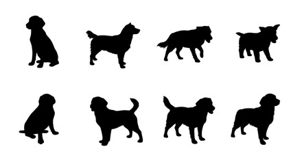 Dog Silhouettes: A collection of various dog silhouettes gracefully illustrating a range of breeds and postures, ideal for design or educational purposes.