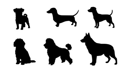 Dog Silhouette Collection: A collection of diverse dog silhouettes, each capturing the unique profile and form of various breeds, providing a versatile and artistic resource.
