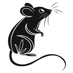 Stylized Black Mouse Vector Illustration – Minimal Animal Clipart on White Background