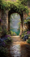 Obraz premium A lush archway to a tranquil landscape