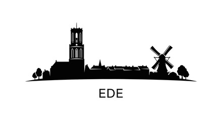 Obraz premium Ede with Netherlands Skyline Silhouette Vector.