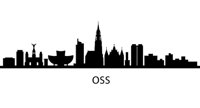 Oss skyline with Netherlands Cityscape silhouette.
