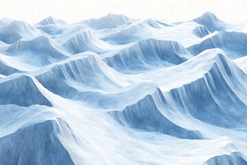 Aerial illustration of snow-covered sculpted terrain in icy blue tones, highlighting sharp erosion patterns and cracked ridgelines under a pale winter sky