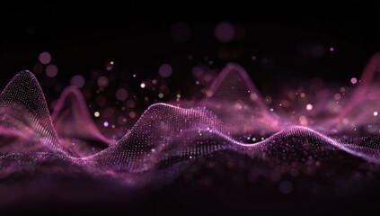Futuristic Digital Waveform of Luminous Purple Particles and Bokeh