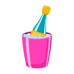 A vibrant illustration of a bottle of champagne in a pink ice bucket, perfect for festive and celebratory designs.