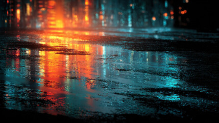 Wet street reflections neon city lights image