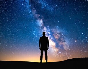 Fototapeta premium Surreal Abstract Concepts Series—Silhouette of person staring into the universe and seeing themselves reflected in stars