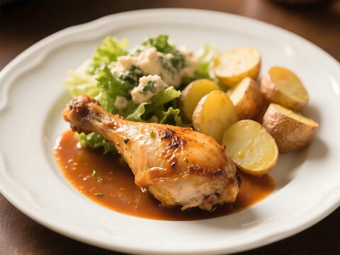 Grilled Quarter Leg Chicken with Sauce Choron & Potato Salad