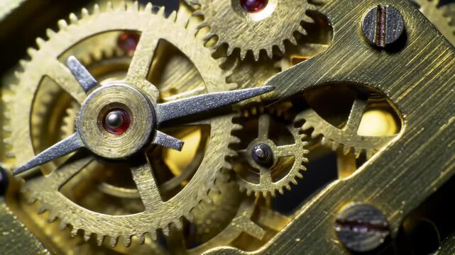 Detailed closeup view of intricate clockwork gears