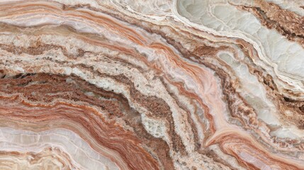 Obraz premium This striking natural stone showcases a captivating pattern of swirling colors in brown, cream, and peach. The textured surface reveals layers that enhance its beauty.