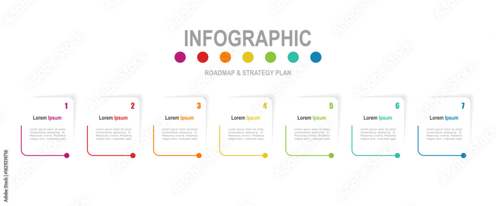 Canvas Prints for business concept with 7 steps infographics, rectangle shape with multicolor label, design for wo