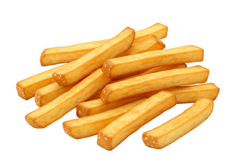 A delicious pile of golden brown, thick-cut french fries, a classic potato snack isolated on a pure white background for food concepts.
