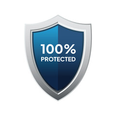 A glossy, silver-edged shield, divided vertically with blue hues, displays 