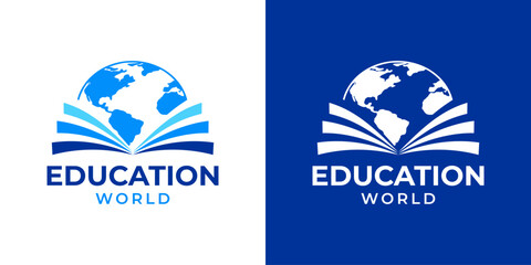 Open Book Logo Design Vector with Globe World Map Vector Template. Global Education Book Logo Design Vector. Logo Design Vector Template of Book, Education, World, Globe, School, Creative. 2.eps