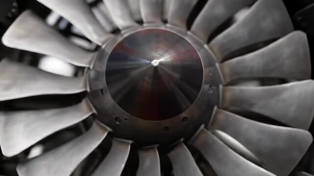 Detailed view of jet engine turbine blades and mechanism