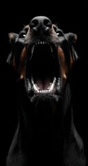 Obraz premium Intense Close-Up of a Doberman's Aggressive Snarl with Bared Teeth and Gleaming Eyes