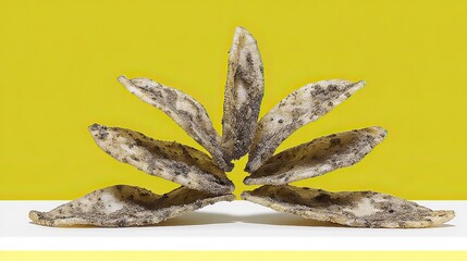 Fototapeta premium Black sesame crisps fanned, studio shot, yellow background, food photography