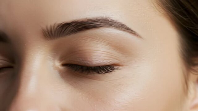 Closeup of a womans face with perfectly shaped eyebrows, showcasing the beauty of permanent makeup, microblading, and cosmetic procedures for eyebrow enhancement and correction