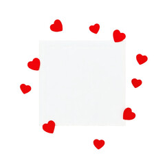 Blank White Square Note with Red Hearts
