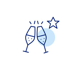 Toasting with champagne and star. Celebration, favorite venue. Pixel perfect, editable stroke vector icon