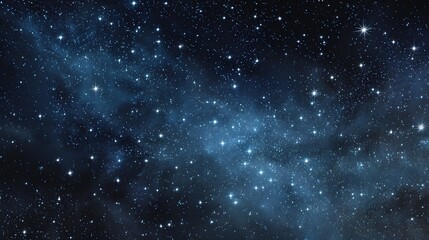 Starry sky background, blue night sky full of stars, glowing stars in the dark space, starry background, dark night, stars in the distance, starlight, dark background with a blue glow, night sky.	
