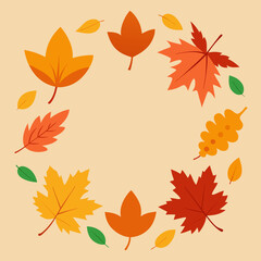Obraz premium Autumn leaves circle border on beige background