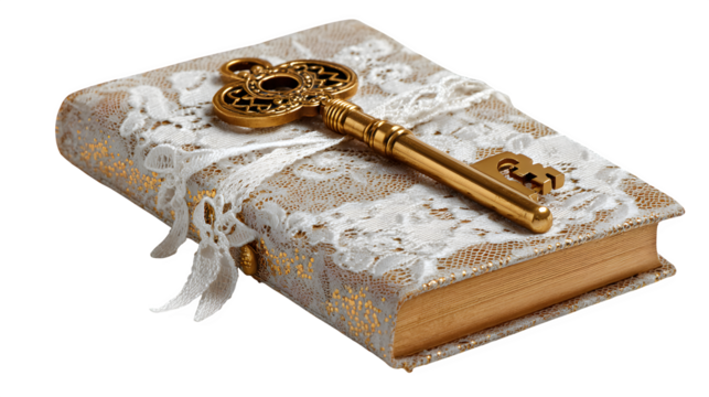 old key on book old wooden background