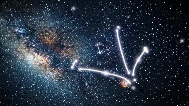 Digital illustration of constellation corona borealis against a milky way galaxy background
