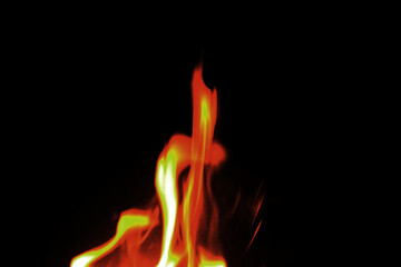 Close up burning flames on black background for graphic design or wallpaper.