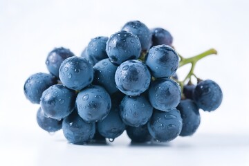 Blue wet grapes bunch isolated on white background