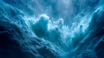 Fototapeta premium Underwater waterfall plunging into the abyss, a surreal force of nature in the deep blue ocean