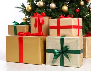 Christmas presents beneath a tree