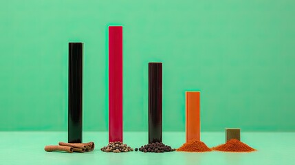 Spice bar chart, green background, recipe concept