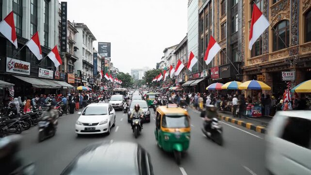 Urban Indonesian street view during independence celebration