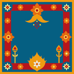 Vibrant floral border design with geometric accents