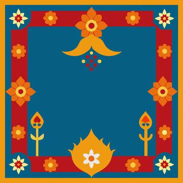 Vibrant floral border design with geometric accents