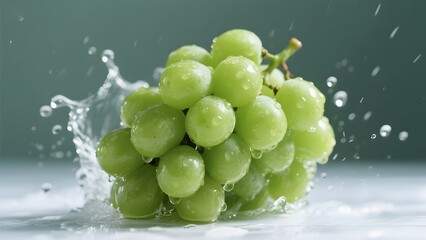 Green wet grapes bunch isolated on white background
