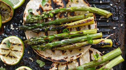 Slices of grilled asparagus add a touch of elegance to these flavorful tostadas.