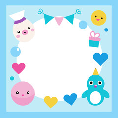 Cute baby animal border with hearts and bunting