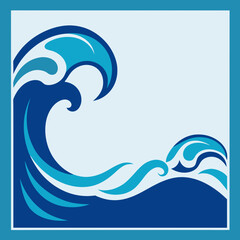 Stylized blue ocean waves in a square frame