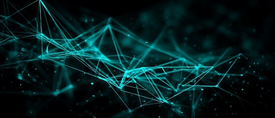 Abstract teal network connections on black background